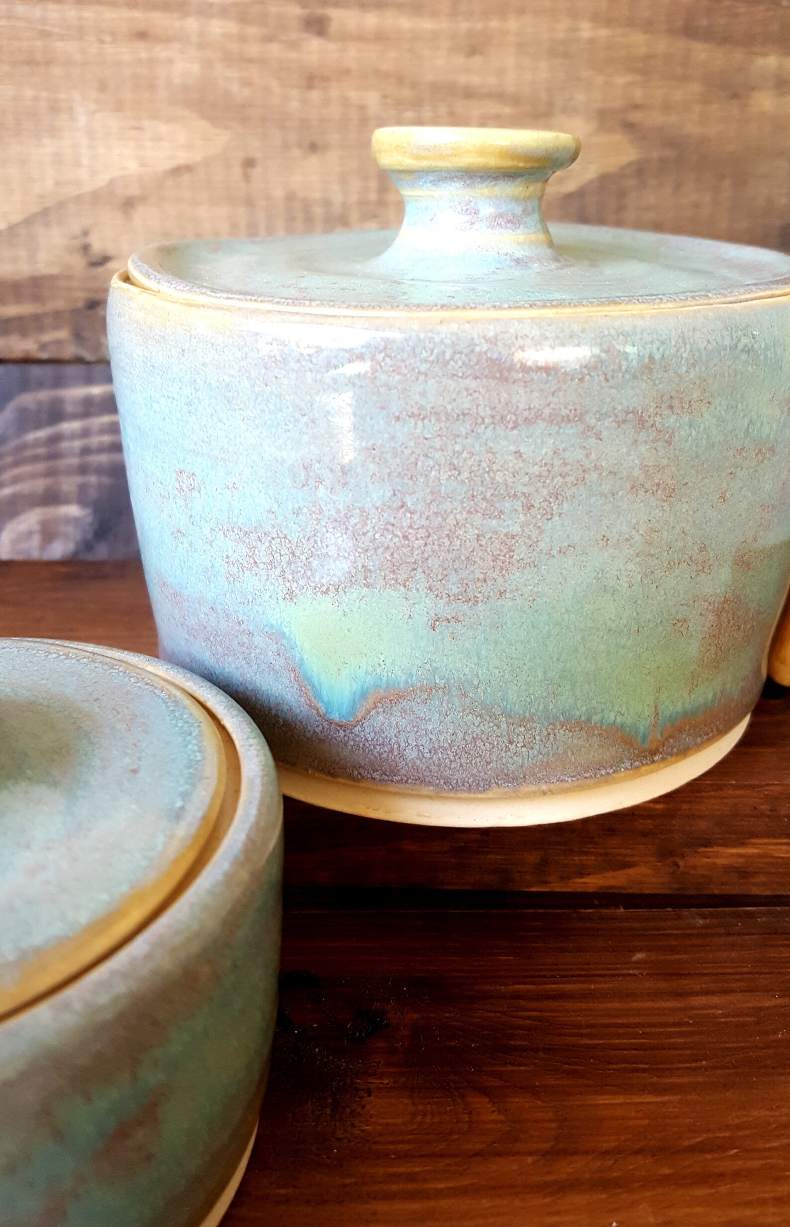 Handmade Ceramic Lidded Jar Set W/bamboo Spoon Etsy