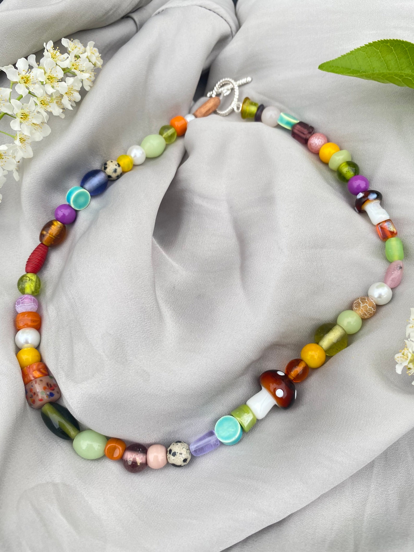 Mushroom Beaded Necklace FREE SHIPPINGQuality glass | Etsy