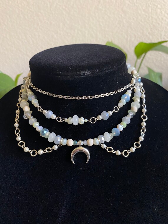 Crescent Moon Beaded Necklace - Etsy
