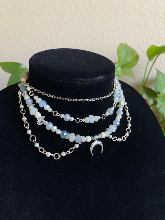 Crescent Moon Beaded Necklace - Etsy