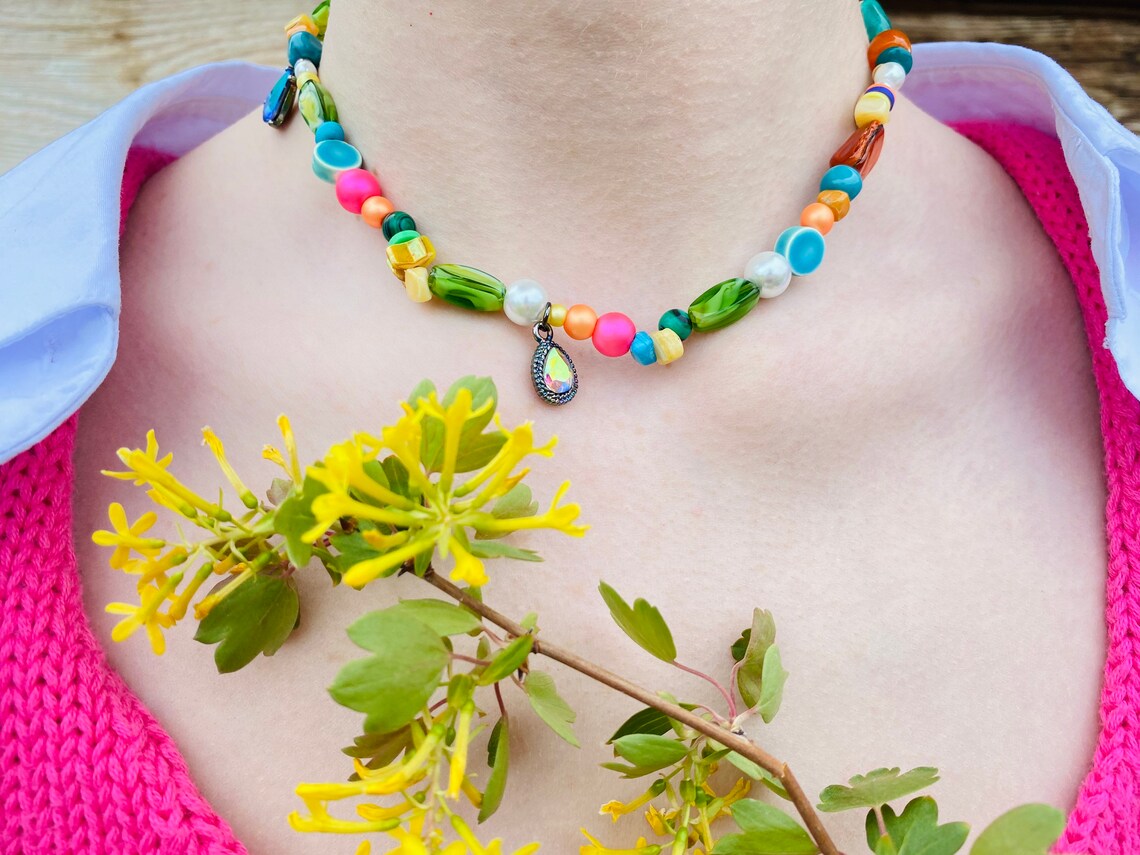 Multi Colored Beaded Necklace | Etsy