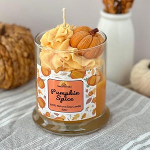 Vela de soja com especiarias de abóbora, vela de outono, vela de sobremesa de outono, vela com topo de abóbora, vela de cera de soja de outono, presente de vela de abóbora para casa, decoração de outono