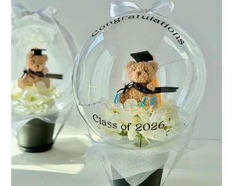 Graduation Balloon Flower Bouquet,  Graduation Teddy Bear Bouquet, Custom balloon gift, Personalized Flower balloon Bouquet