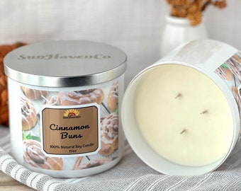 Bougie de cire de soja brioches à la cannelle, bougie de cire de soja naturelle, bougie parfumée d'automne, bougie à la cannelle, bougie d'automne à 3 mèches, bougie d'automne