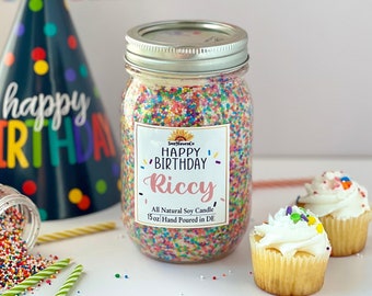 Happy Birthday Candle, Custom Birthday Candle Gift, Candle with sprinkles, Birthday Candle, Personalized candle gift,