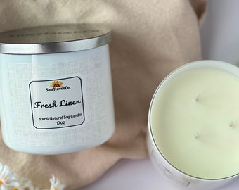Fresh Linen Natural Soy Candle, Fresh Candle, Clean candle, Large Home Candle Gift, Fresh natural candle, 3 Wick Candles