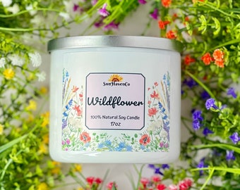 Wildflower Natürliche Sojakerze, Blumenkerze, Entspannungskerze, Große Hauskerze Geschenk, Frische Naturkerze, 3-Dochtkerzen