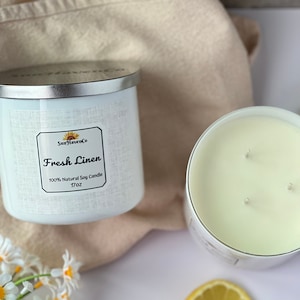 Fresh Linen Natural Soy Candle, Fresh Candle, Clean candle, Large Home Candle Gift, Fresh natural candle, 3 Wick Candles