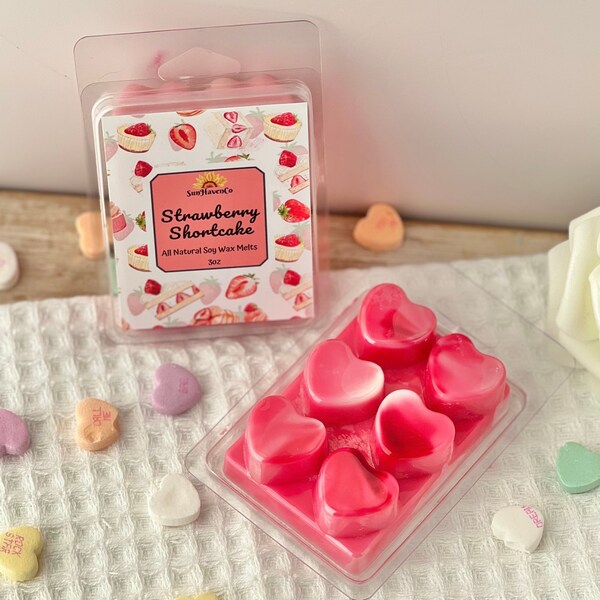 Strawberry Shortcake Heart Wax Melts, Valentine Wax Melts, Valentine Heart Wax Tarts. Wax melt for warmer. Valentines Day Wax warmer gift.