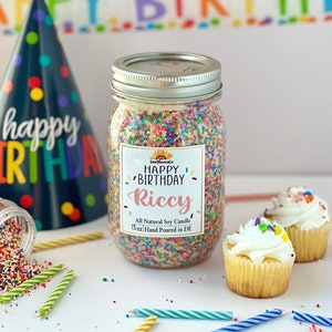 Happy Birthday Candle, Custom Birthday Candle Gift, Candle with sprinkles, Birthday Candle, Personalized candle gift,
