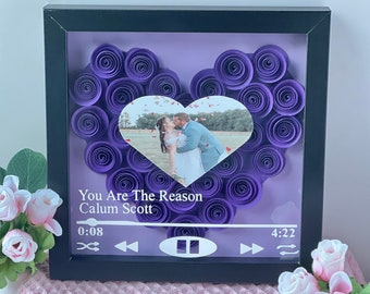 Personalized Valentine Shadowbox, Song Shadowbox, Flower shadow box, Personalized Music Frame, Valentines Day Frame Gift. Gift for couples.