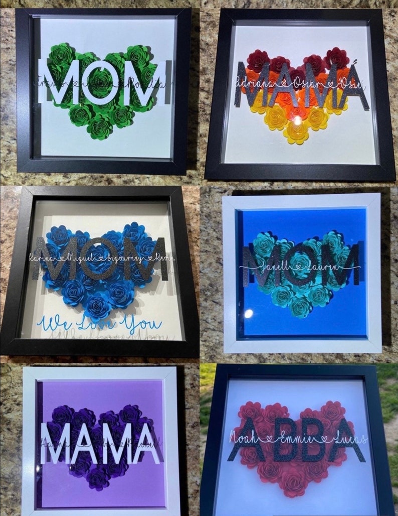 Mom Shadowbox with Flowers, Personalized heart Shadowbox with names, Mother's Day gift, Customized mom gift, Paper Flower Gift Box. image 10