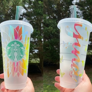 Personalized Sunflower & Butterfly Starbucks Cup Customized Starbucks Cup with name Starbucks reusable flower cup Custom Butterfly Cup image 6