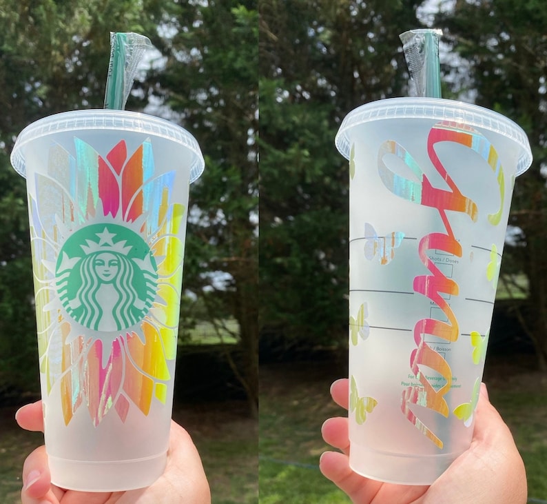 Personalized Sunflower & Butterfly Starbucks Cup Customized Starbucks Cup with name Starbucks reusable flower cup Custom Butterfly Cup image 6