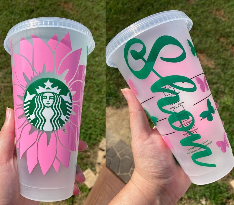 Personalized Sunflower & Butterfly Starbucks Cup Customized Starbucks Cup with name Starbucks reusable flower cup Custom Butterfly Cup image 4