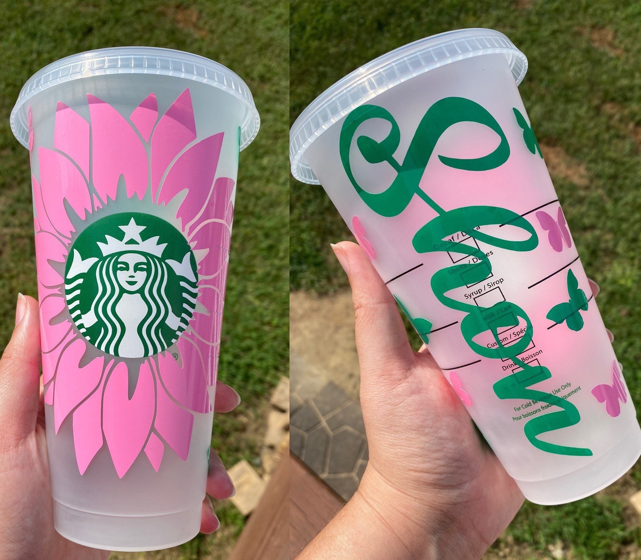 Personalized Sunflower & Butterfly Starbucks Cup | Customized Starbucks Cup  with name | Starbucks reusable flower cup | Custom Butterfly Cup