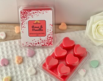 Rose & Vanilla Heart Shaped Wax Melts, Valentine Wax Melts, Valentine Heart Wax Tarts. Wax melt for warmer. Valentines Day Wax warmer gift