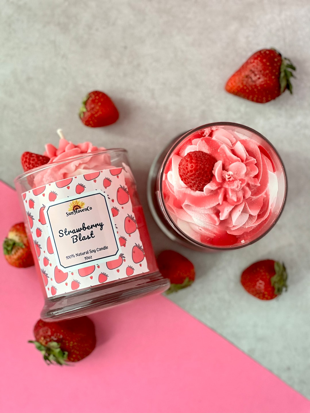 Strawberry Blast Dessert Candle, Dessert Frosting Candle, Strawberry