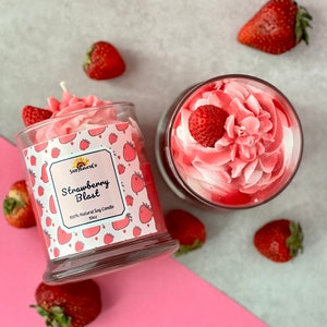 Strawberry Blast Dessert Candle, Dessert Frosting Candle, Strawberry Candle, Scented candles, Natural Soy Wax Candles, Whipped Candle