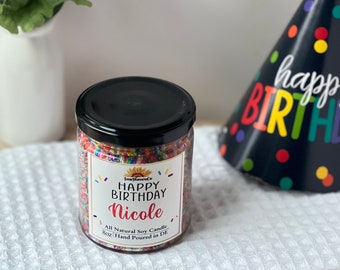 Happy Birthday Candle, Custom Birthday Candle Gift, Candle with sprinkles, Birthday Candle, Personalized candle gift,