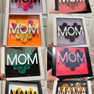 Mom Shadowbox with Flowers, Personalized heart Shadowbox with names, Mother's Day gift, Customized mom gift, Paper Flower Gift Box. image 4