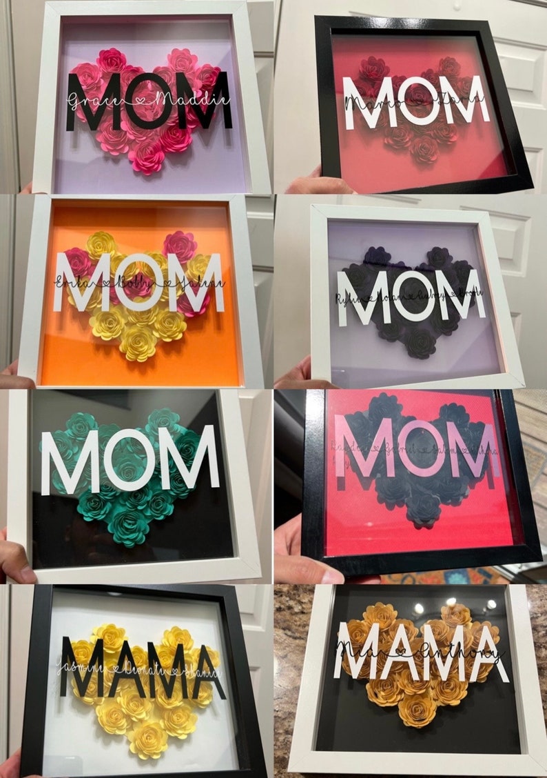 Mom Shadowbox with Flowers, Personalized heart Shadowbox with names, Mother's Day gift, Customized mom gift, Paper Flower Gift Box. image 4