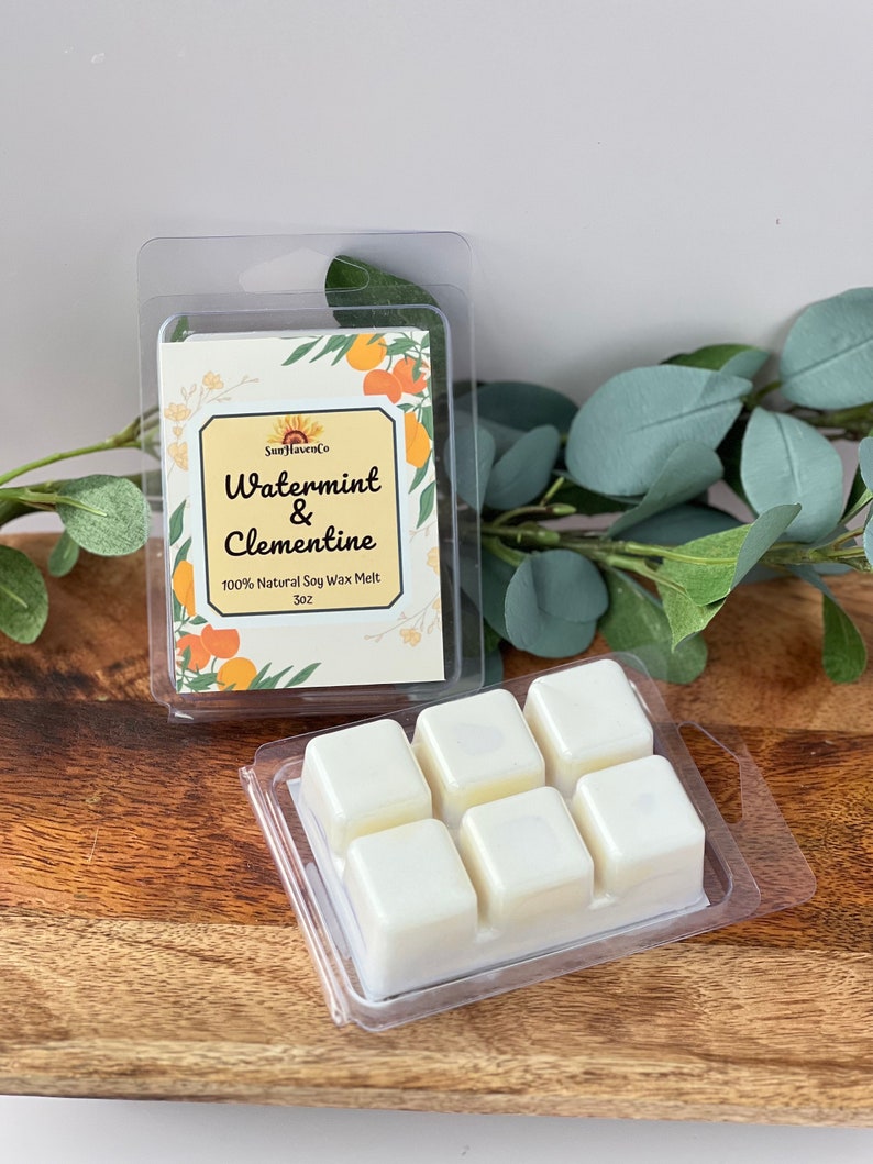 Watermunt & Clementine Wax Melts, Clamshell Wax Cubes, Fresh Wax Tarts, Wax melt cubes for warmer, Natural Wax Tart Melts afbeelding 1