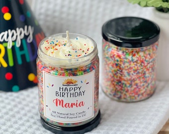 Happy Birthday Candle, Custom Birthday Candle Gift, Candle with sprinkles, Birthday Candle, Personalized candle gift,