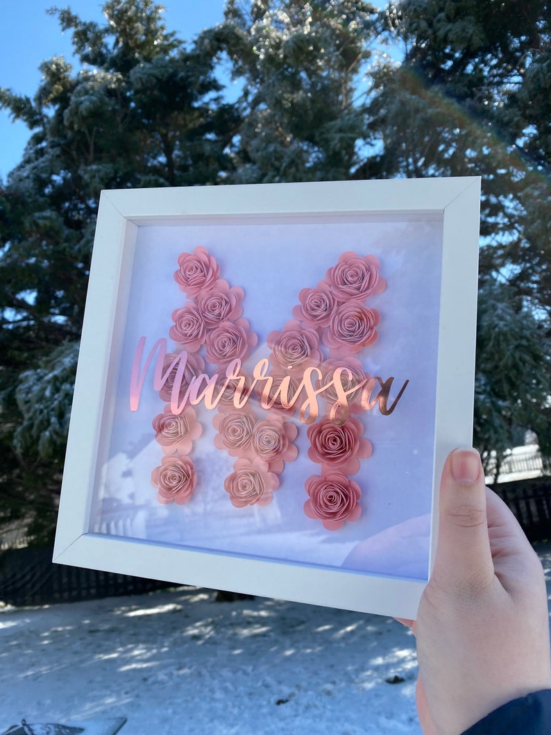 Floral Initial Shadowbox, Personalized Name, Handmade Paper Flowers - Etsy