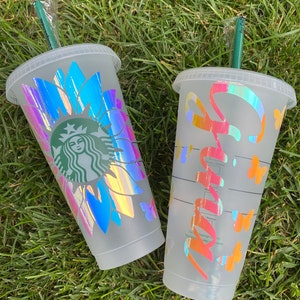 Personalized Sunflower & Butterfly Starbucks Cup Customized Starbucks Cup with name Starbucks reusable flower cup Custom Butterfly Cup image 3