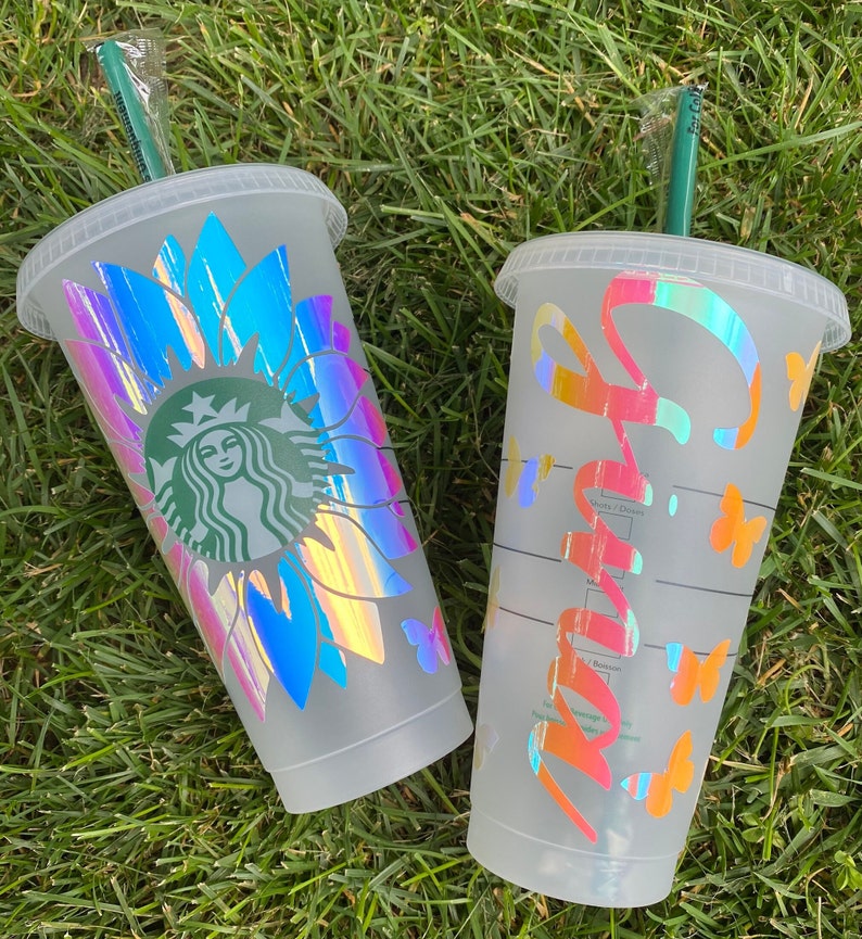 Personalized Sunflower & Butterfly Starbucks Cup Customized Starbucks Cup with name Starbucks reusable flower cup Custom Butterfly Cup image 3
