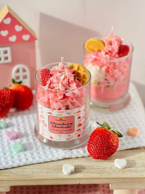 Strawberry Shortcake Dessert Candle, Food Candle, Luxury Dessert Candle, Strawberry Candle, Candle gifts for her, Whipped Candle