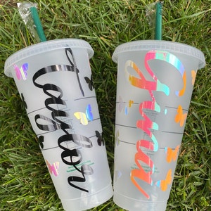 Personalized Sunflower & Butterfly Starbucks Cup Customized Starbucks Cup with name Starbucks reusable flower cup Custom Butterfly Cup image 5