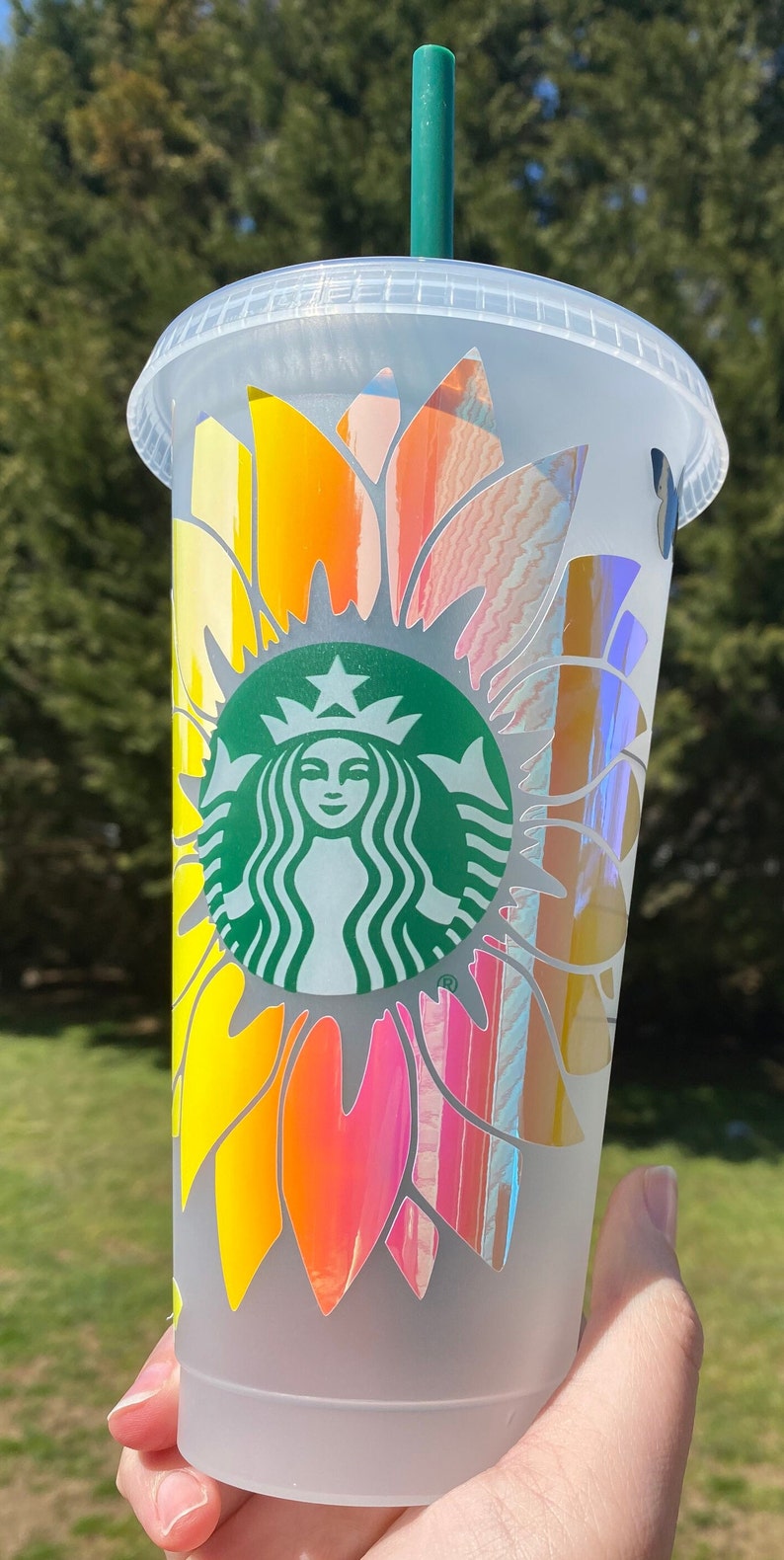 Personalized Sunflower & Butterfly Starbucks Cup Customized Starbucks Cup with name Starbucks reusable flower cup Custom Butterfly Cup image 2