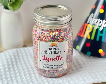 Happy Birthday Candle, Custom Birthday Candle Gift, Candle with sprinkles, Birthday Candle, Personalized candle gift,