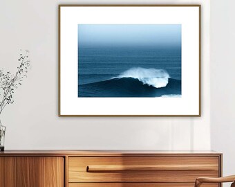 Nazare Wave Print: Blue Ocean Seascape Photography (Digital Download)
