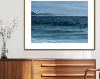 Blue Ocean Photography Print: Nazaré Portugal Seascape (Digital Download