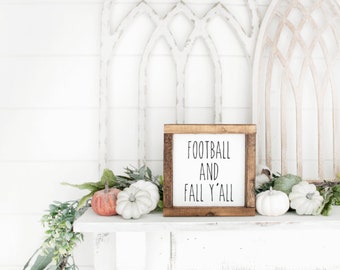 Football and fall yall, Football Sign, Tiered Tray Decor, Fall Decor, Fall Sign, Football, Football Decor, Home Decor, Farmhouse Decor