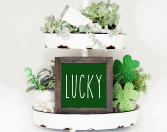 Lucky Sign, St Patrick's Day Sign, St. Patrick's Day Decor, Tiered Tray Sign, Tiered Tray Decor, Home Decor, Wooden Sign, Farmhouse Decor