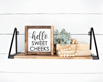 Hello Sweet Cheeks Bathroom Sign, Farmhouse Signs, Bathroom Sign, Hello Sweet Cheeks. Wood Framed Sign