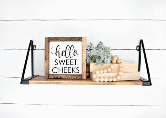 Hello Sweet Cheeks Bathroom Sign, Farmhouse Signs, Bathroom Sign, Hello Sweet Cheeks. Wood Framed Sign