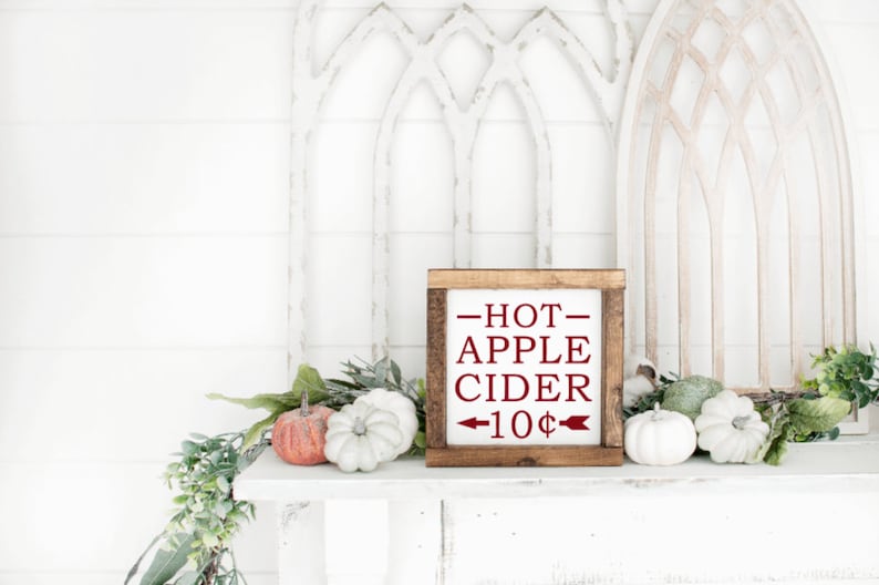 Hot Apple Cider Sign, Fall SIgn, Fall Decor, Hot Cider, Halloween Sign, Tiered Tray Sign, Autumn Sign, Farmhouse Halloween, Fall image 1