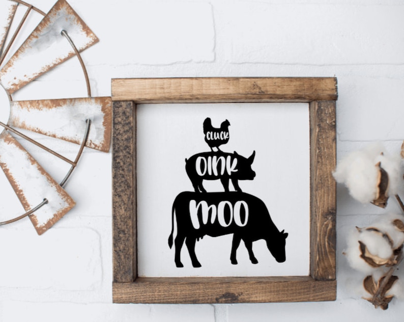 Farmhouse Cluck, Oink, Moo Sign, Farmhouse Sign, Kitchen Signs, Farmhouse, Farmhouse Decor, Kitchen Decor, Wood Framed Signs image 1