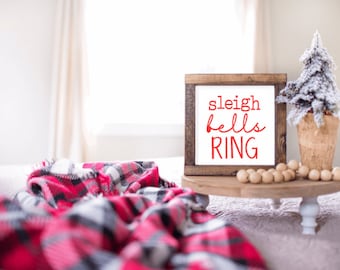 Sleigh Bells Ring Sign, Christmas decor, Christmas Sign, Farmhouse decor, farmhouse sign, Christmas, Wooden Sign, Tiered Tray Decor
