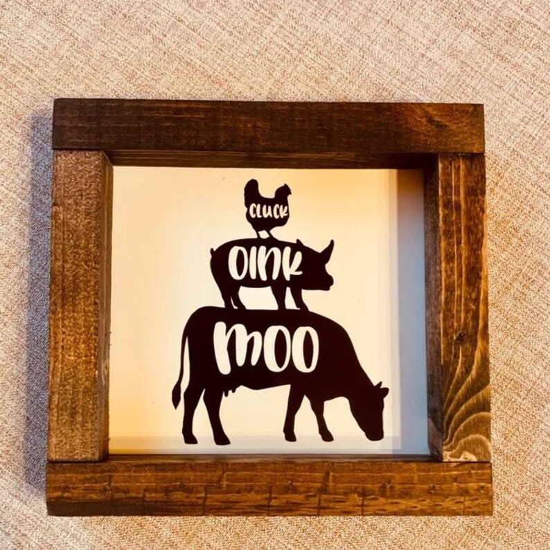 Farmhouse Cluck, Oink, Moo Sign, Farmhouse Sign, Kitchen Signs, Farmhouse, Farmhouse Decor, Kitchen Decor, Wood Framed Signs image 3