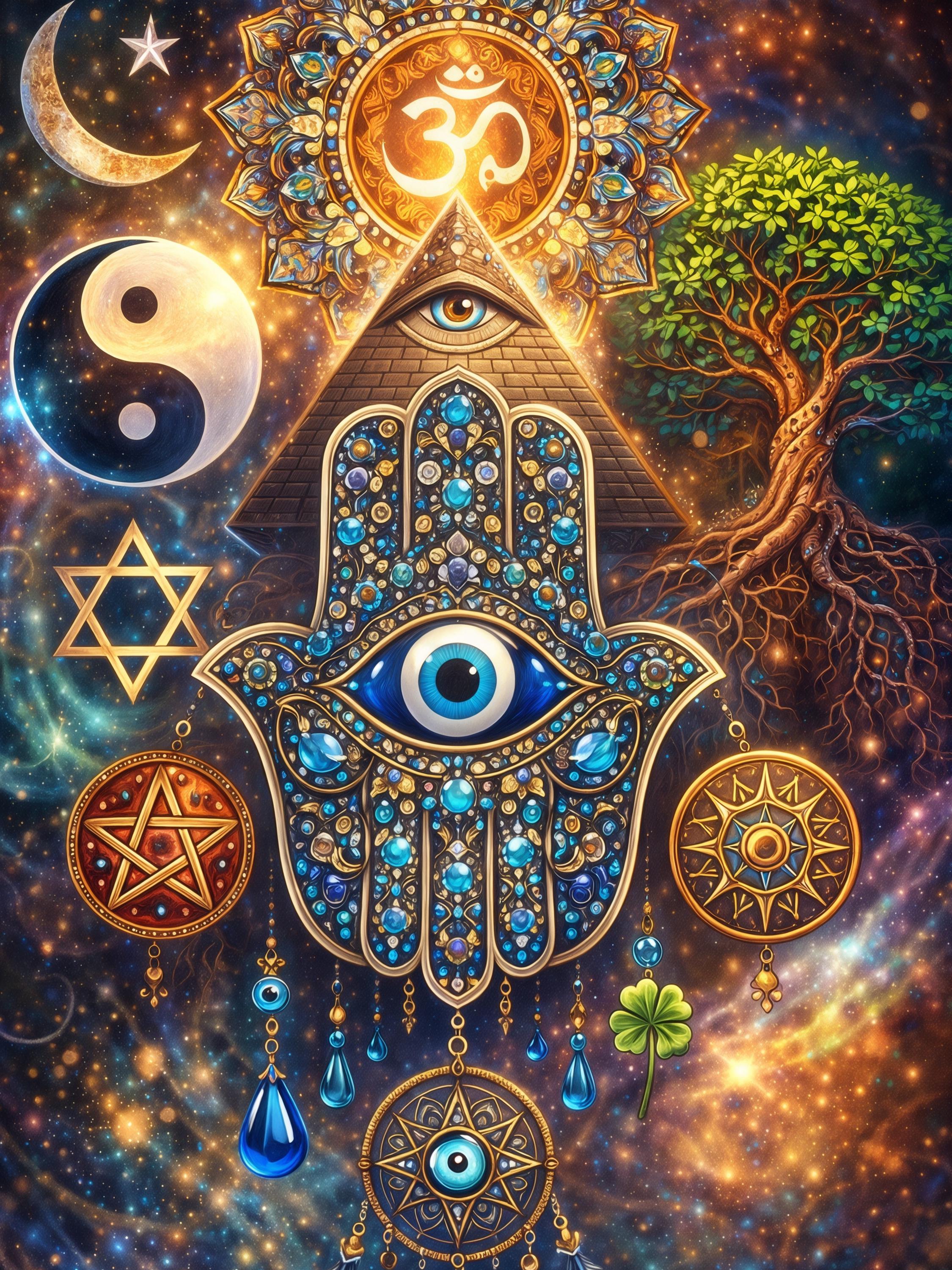 Protection Geometric Hamsa Hand Wall Art, Sacred Geometry, Evil Eye Protection Print ...