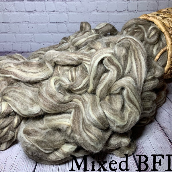 BFL: Blue Faced Leicester Mixed Humbug Combed Top / Roving Wool Fiber 1 pound