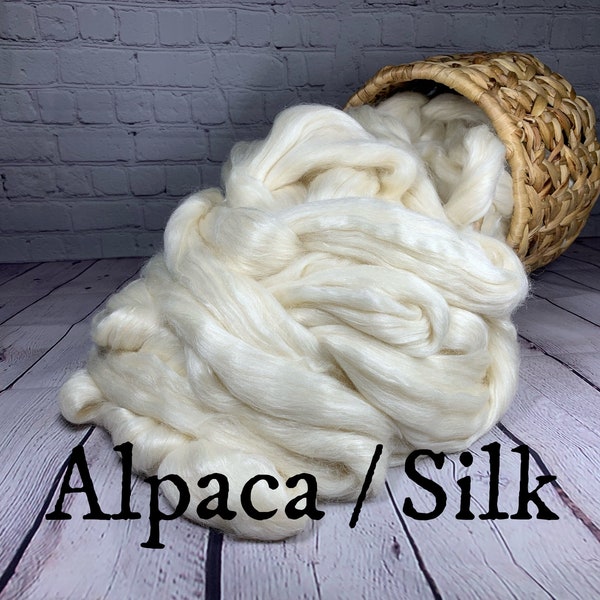 Alpaca and Tussah Silk Combed Top / Roving 50/50 Blend Fiber 4 ounces