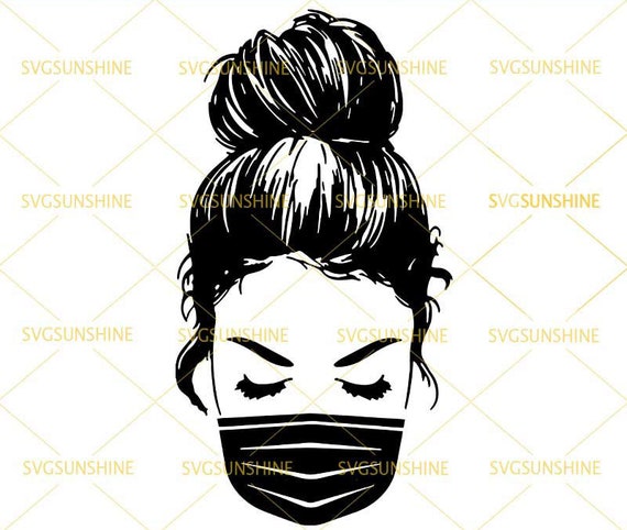Download Messy Bun Face Mask Svg Girl With Lashes Svg Hair Bun Svg Etsy
