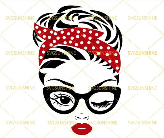 Download Messy Bun Bandana SVG Mom with Bandana And Glasses SVG ...